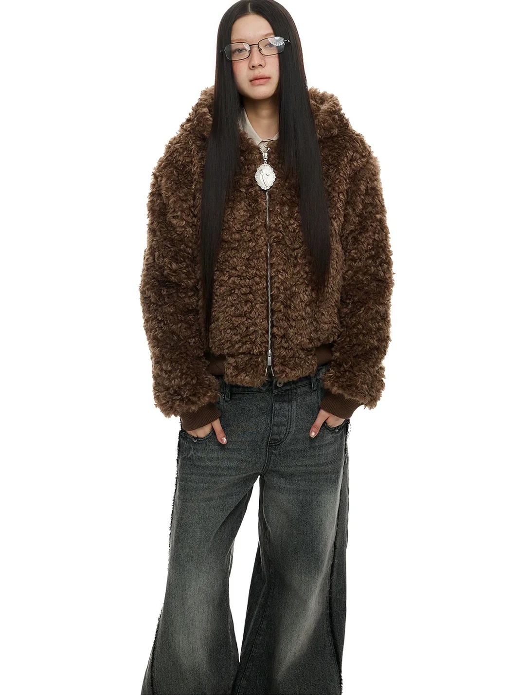 JIKOO | Thick Hooded Cropped Faux Wool Jacket