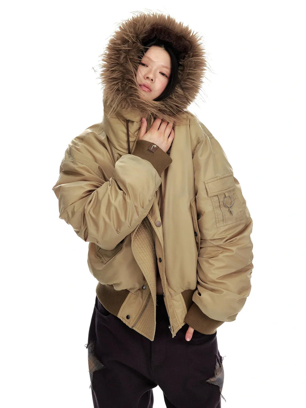 JIKOO | Fur-Trimmed Hooded Down Bomber Jacket