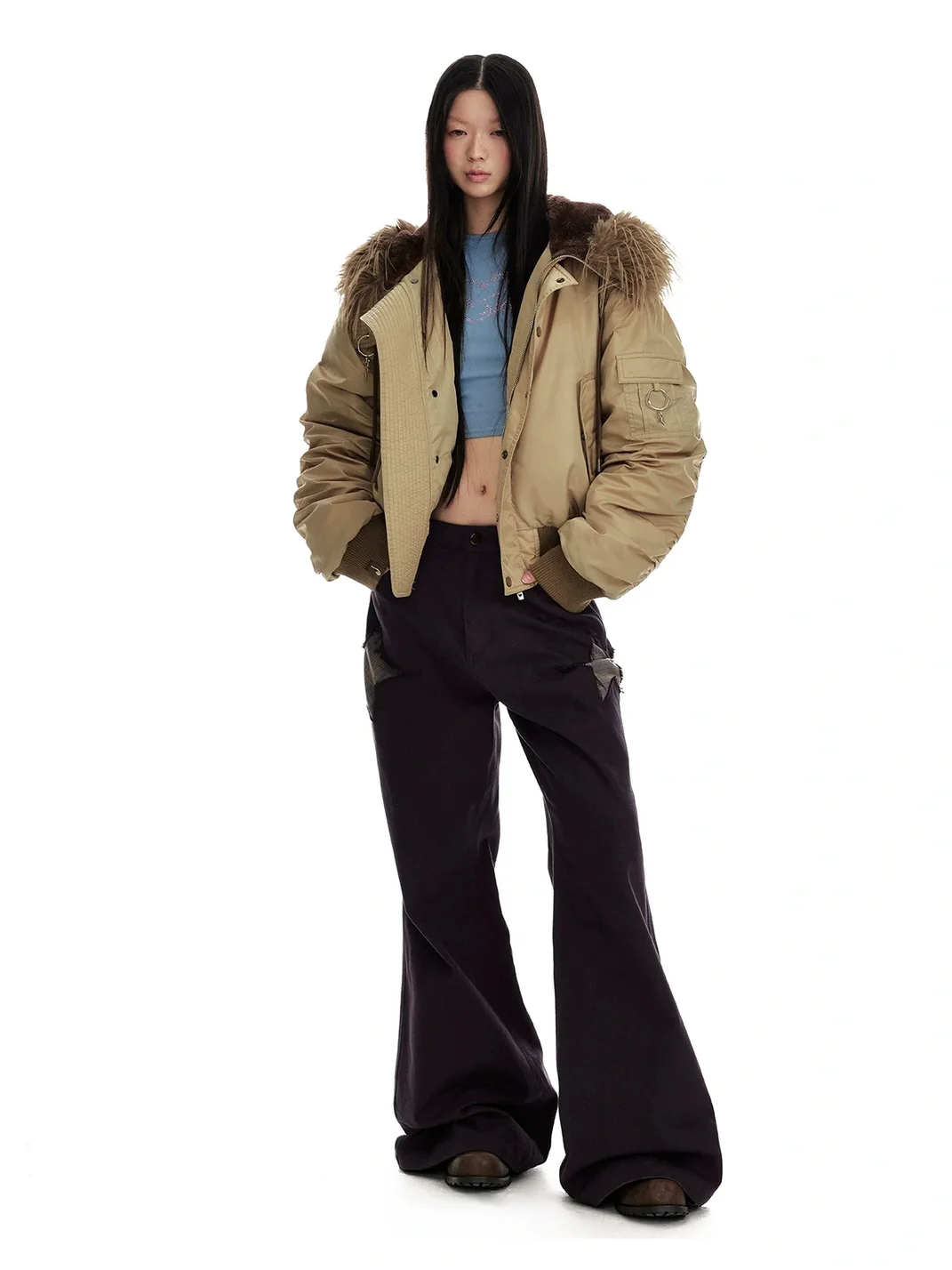 JIKOO | Fur-Trimmed Hooded Down Bomber Jacket