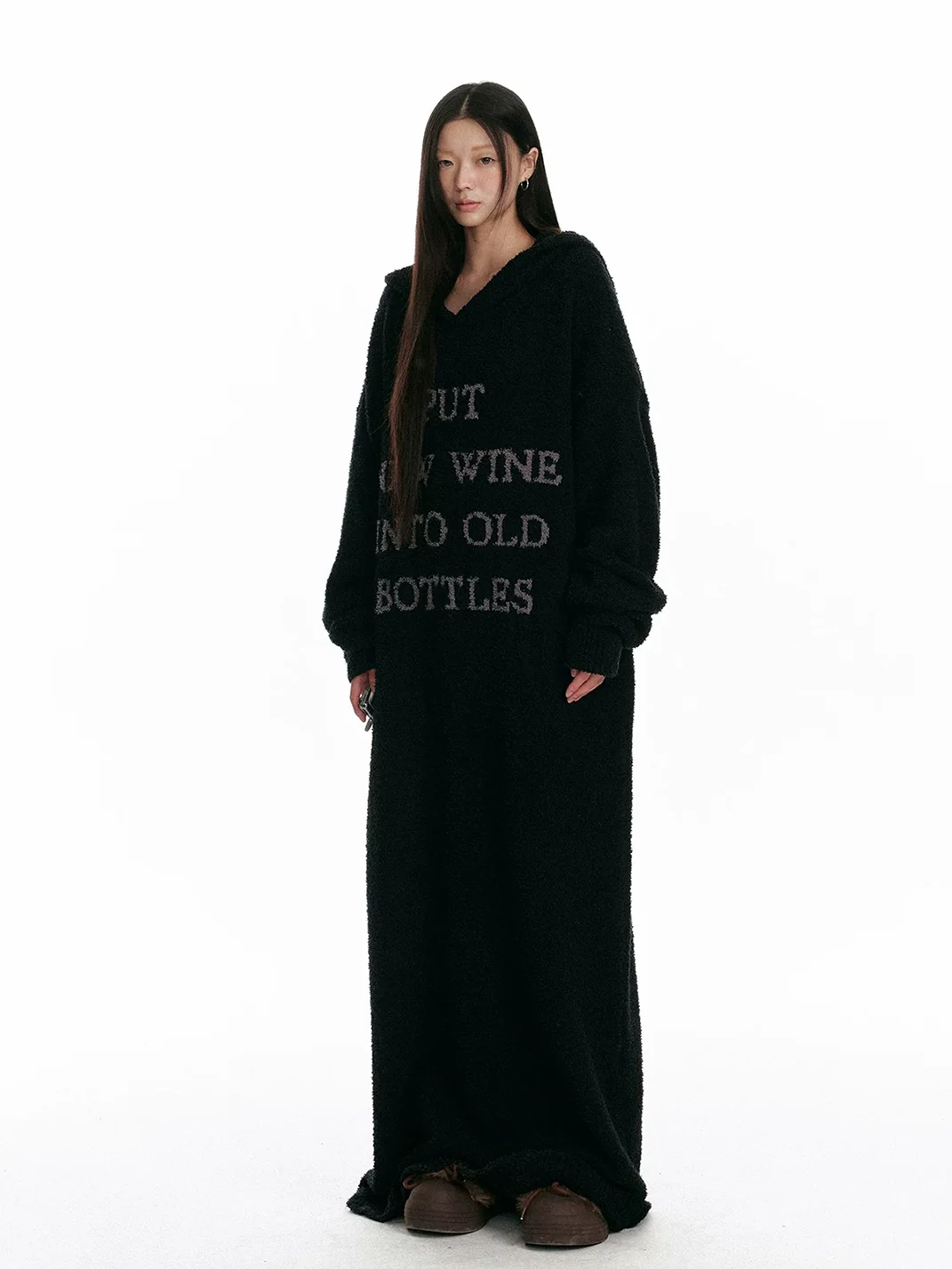 JIKOO | Hooded Knit Long Robe Dress