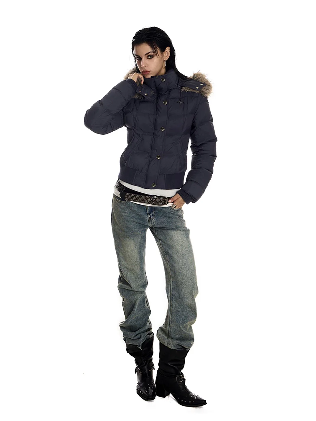 0123 Start | Slim-Fit Cropped Plush-Trim Hooded Padded Jacket