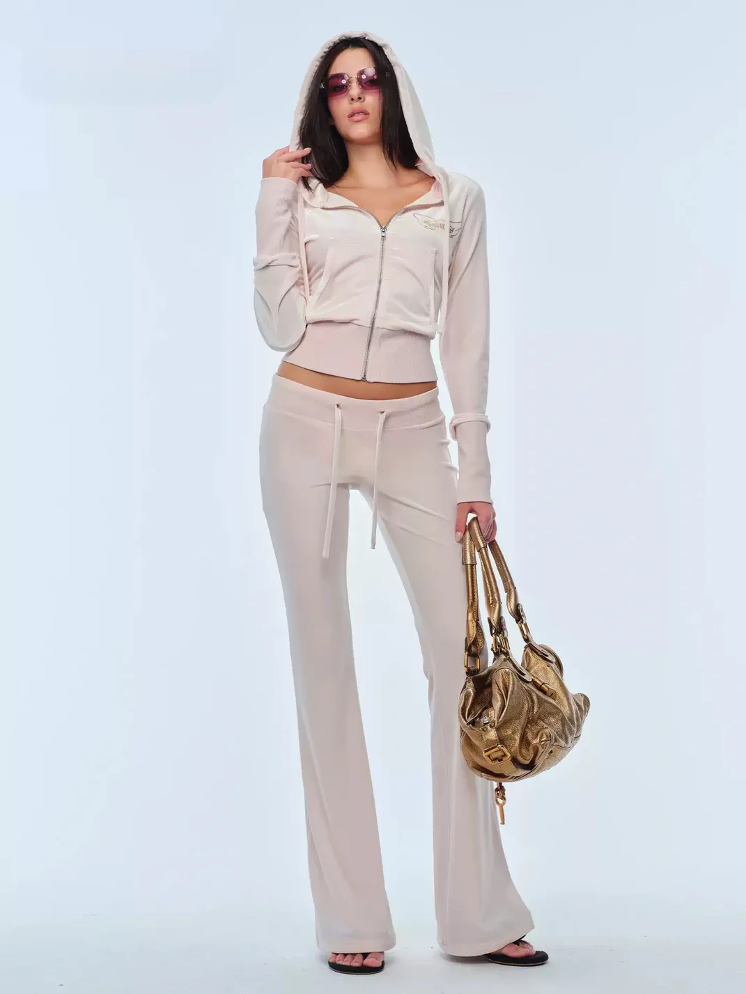 BUM STUDIO | Wing Print Velvet Cropped Jacket Flared Pants Set