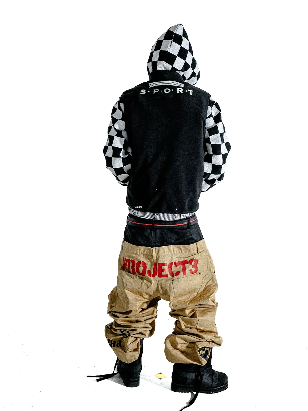 PCCVISION | Double-Waist Distressed Pleated Printed Double-Knee Loose Cargo Pants