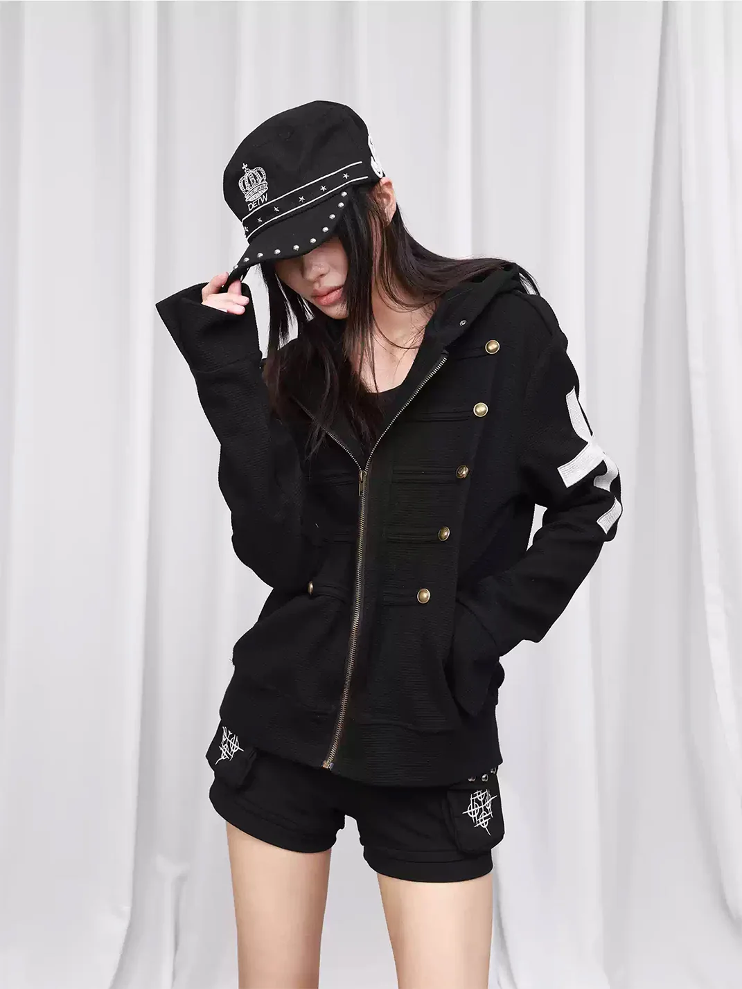 DETW | Slim-Fit Waffle Knit Cross Detail Zip-Up Hoodie