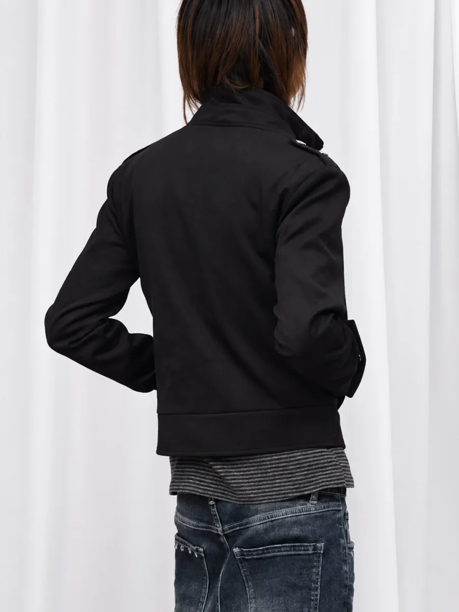 DETW | Cropped Stand Collar Double-Breasted Suede Zip-Up Jacket - 3