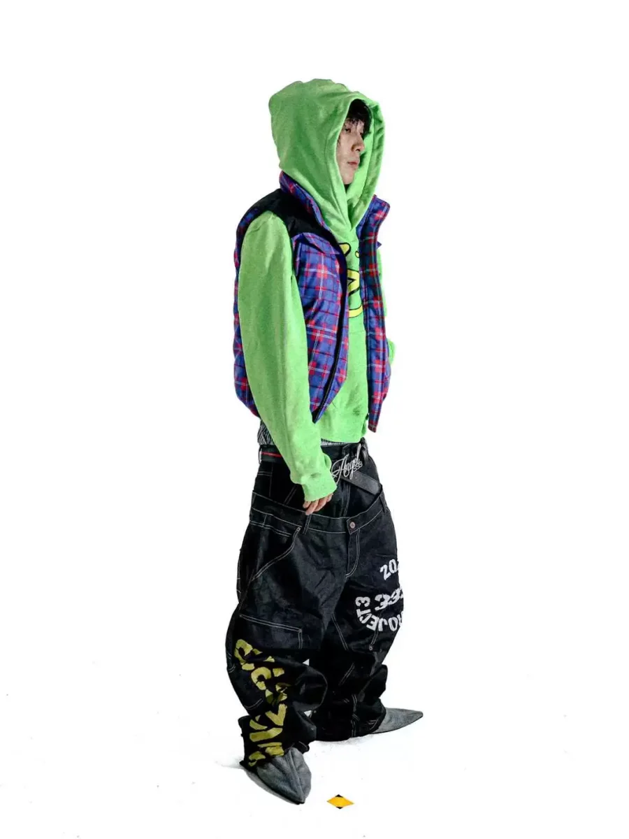 PCCVISION | Double-Waist Distressed Pleated Printed Double-Knee Loose Cargo Pants - 3