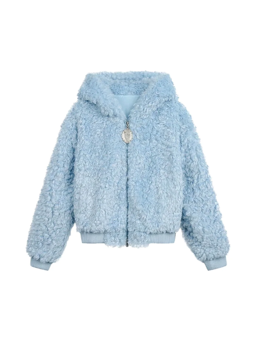 JIKOO | Thick Hooded Cropped Faux Wool Jacket