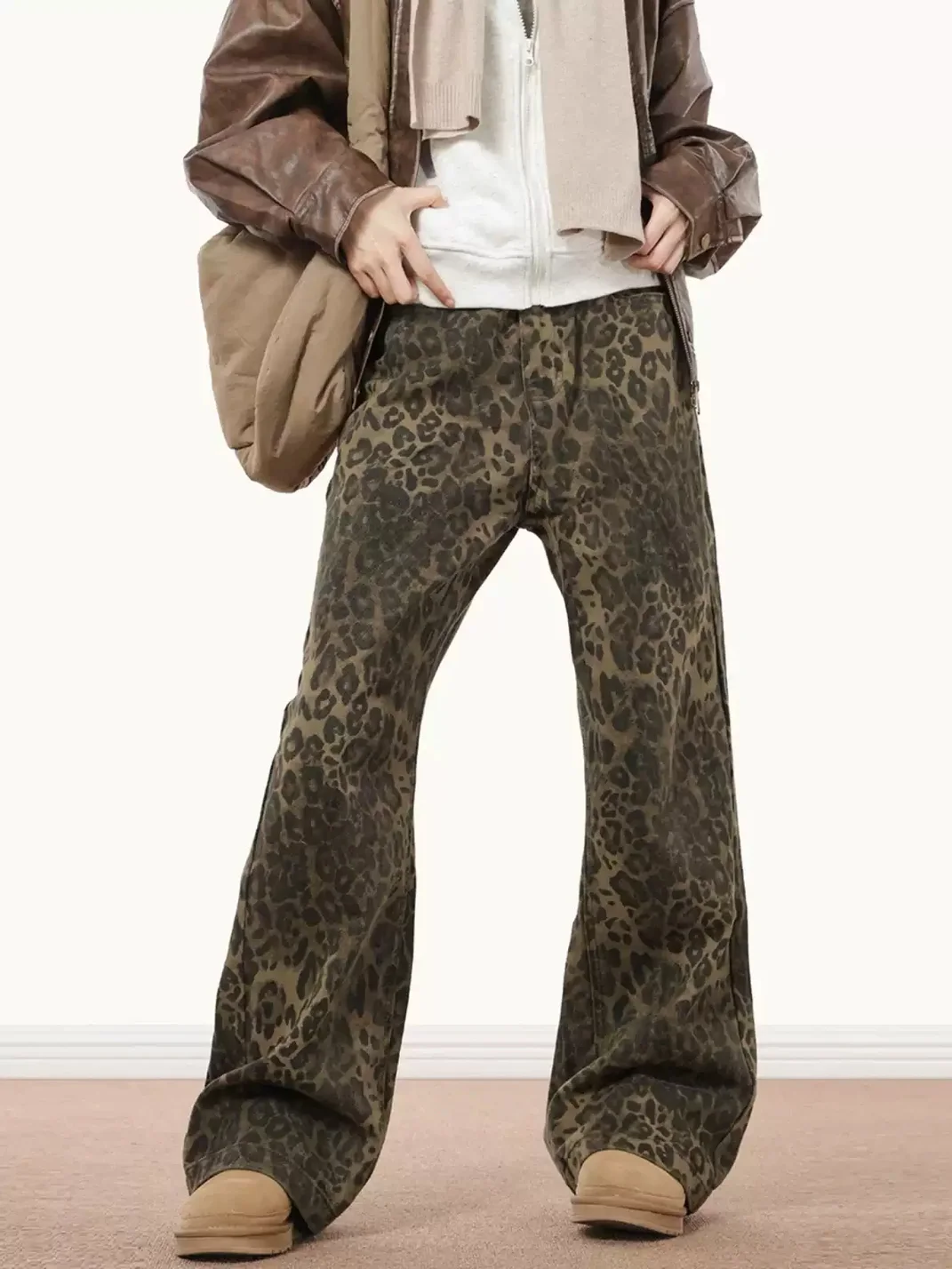 0123 Start | Leopard Print Loose Straight-Leg Jeans