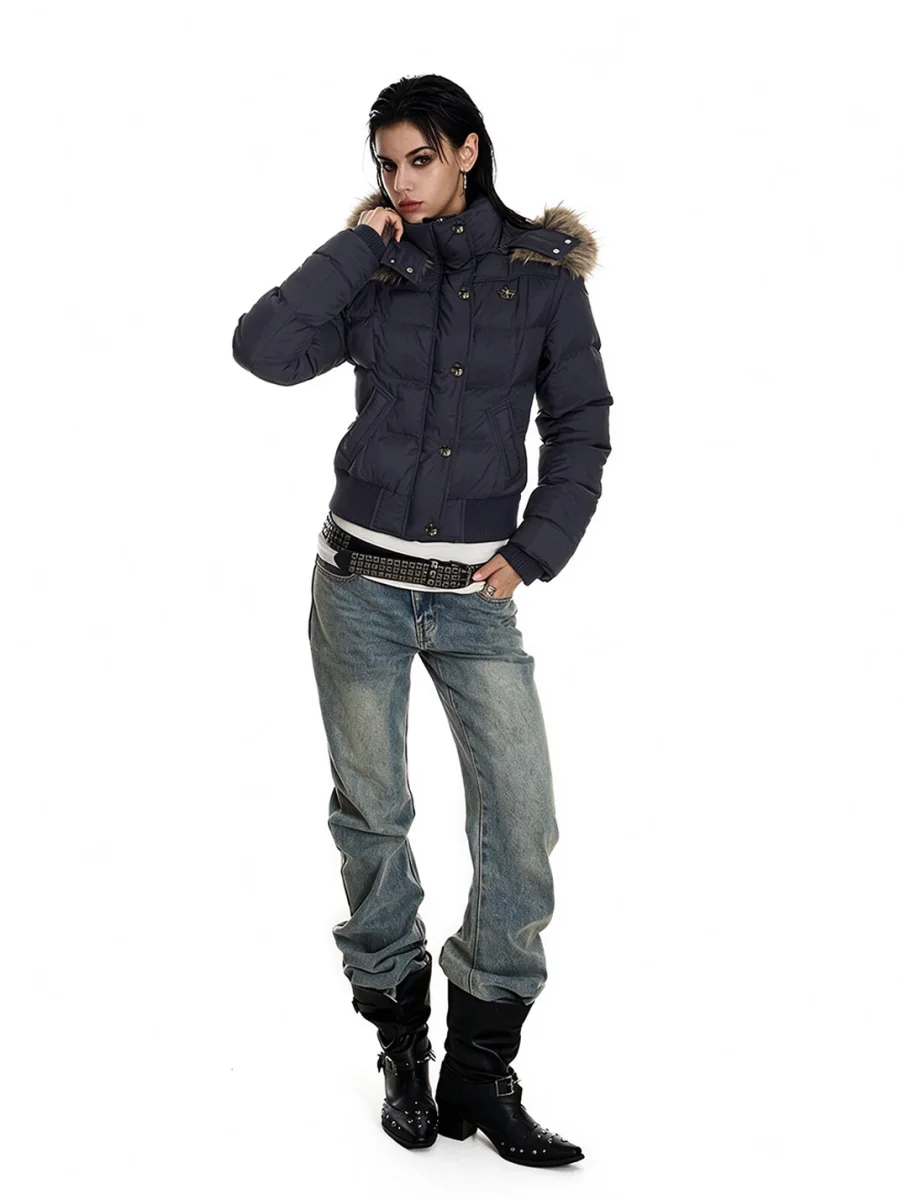 0123 Start | Slim-Fit Cropped Fur-Trim Padded Jacket - 3