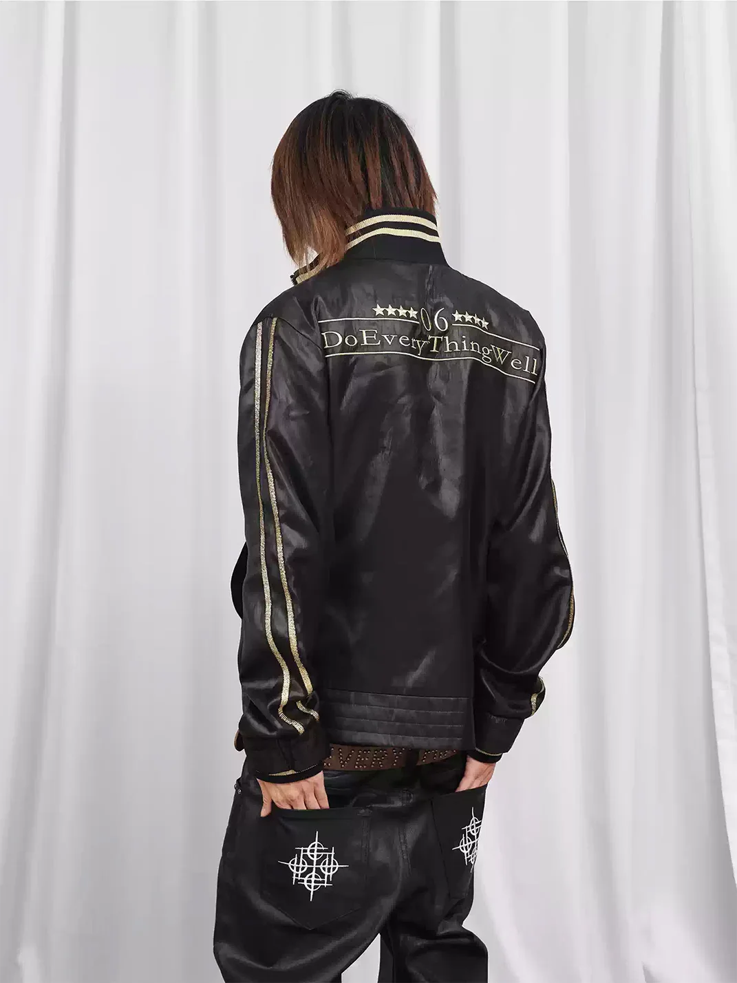 DETW | Twin-Leopard Print Satin Stand-Collar Jacket