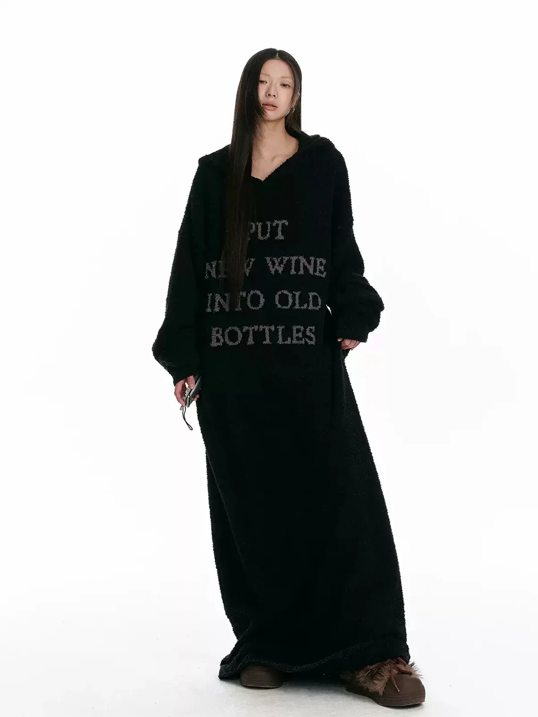 JIKOO | Hooded Knit Long Robe Dress