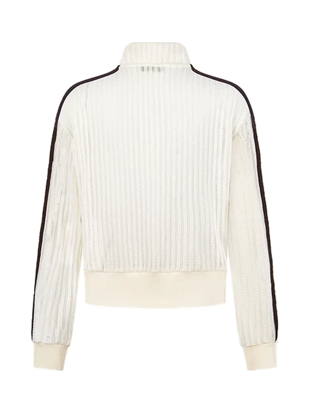 0123 Start | Striped Openwork Knit Cropped Stand Collar Jacket
