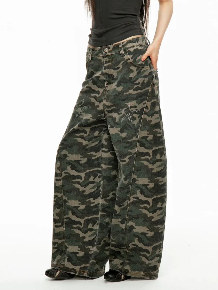 JIKOO | Camouflage Rhinestone Star Wide-Leg Jeans - 2