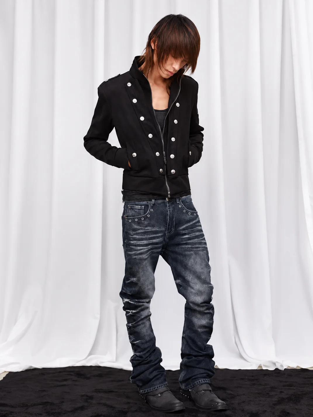 DETW | Cropped Stand Collar Double-Breasted Suede Zip-Up Jacket