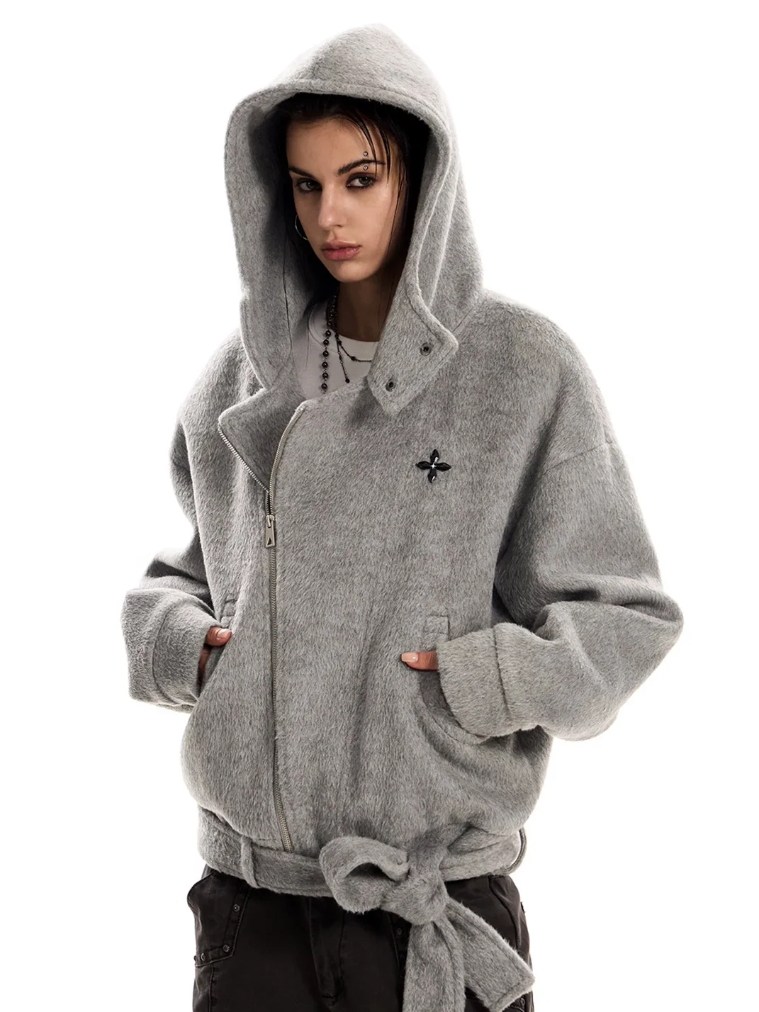 0123 Start | Loose Hooded Wool-Blend Jacket