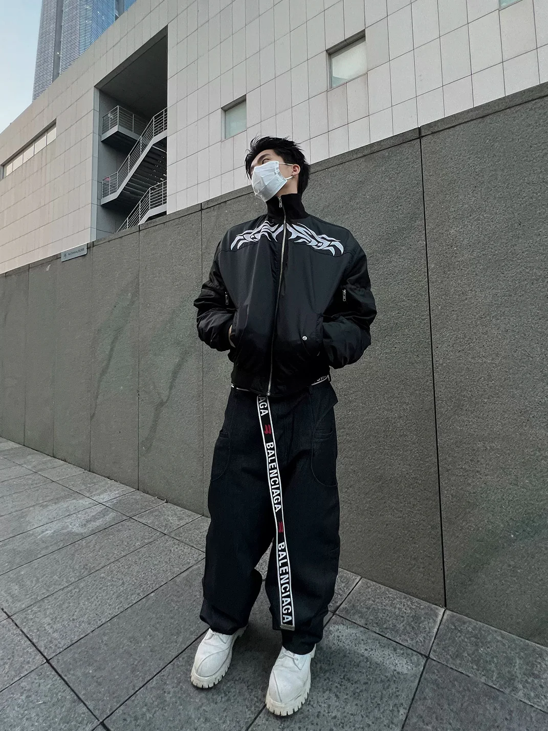PCCVISION | Black Tribal Embroidered Oversized Padded Bomber Jacket