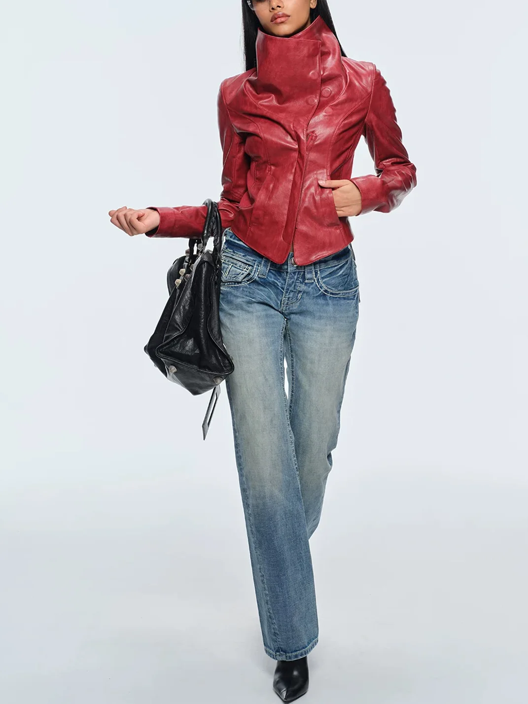 BUM STUDIO | Low-Rise Washed Slight-Flare Jeans With Bold Topstitching