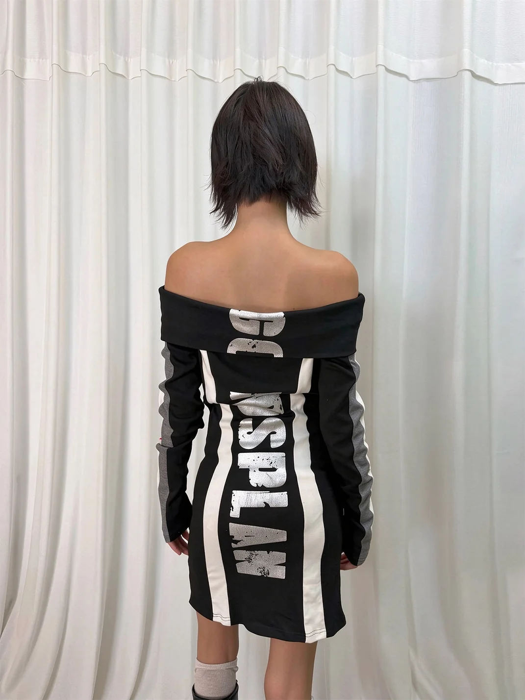 Gods plan | Off-Shoulder Striped Colorblock Bodycon Dress