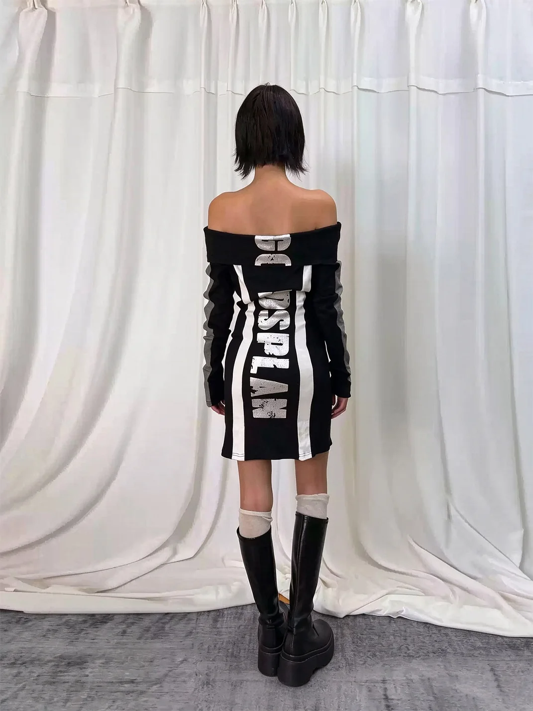 Gods plan | Off-Shoulder Striped Colorblock Bodycon Dress
