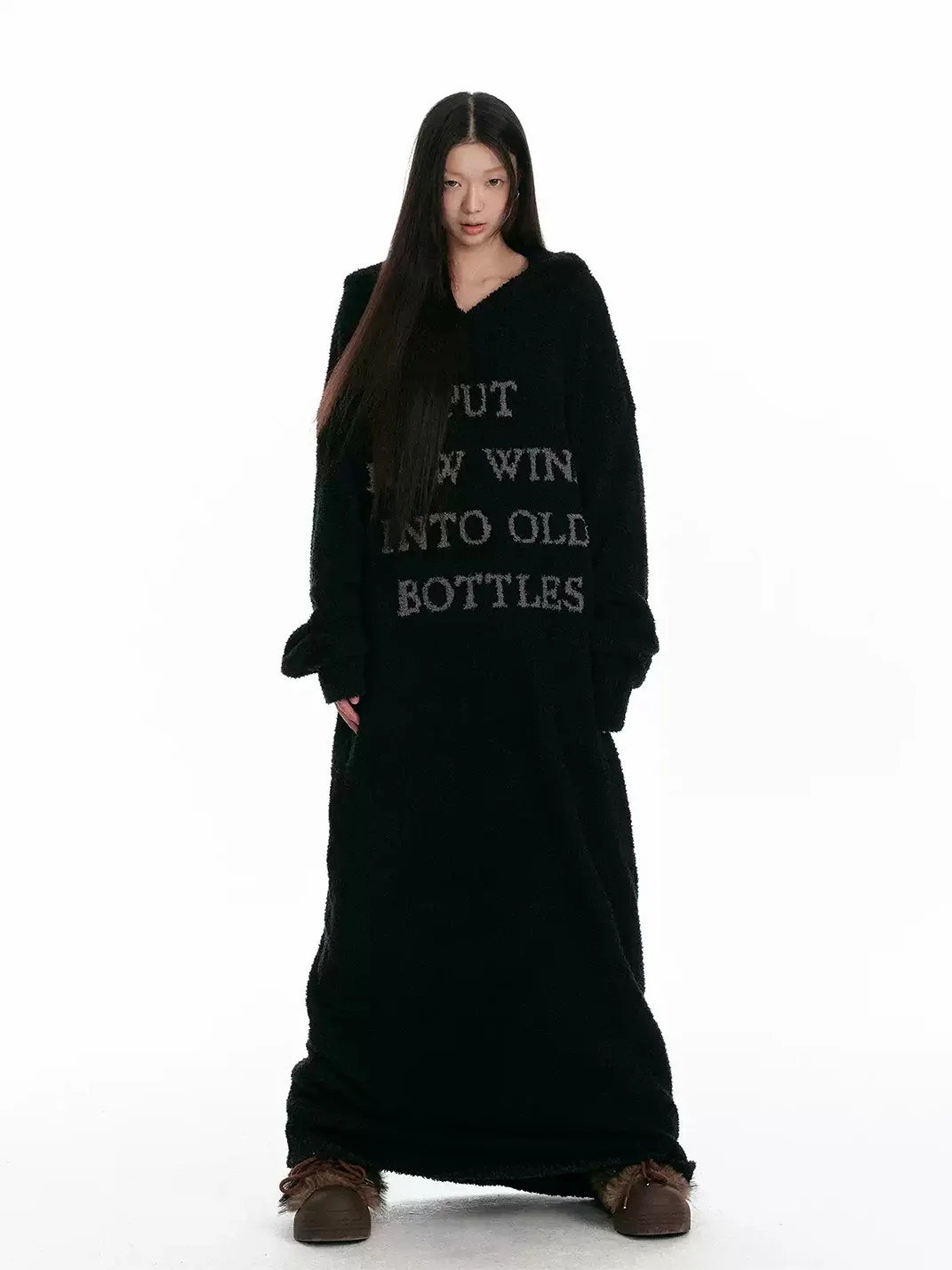 JIKOO | Hooded Knit Long Robe Dress