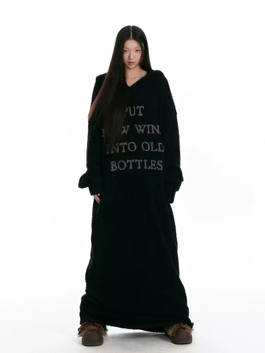 JIKOO | Hooded Knit Long Robe Dress - 4