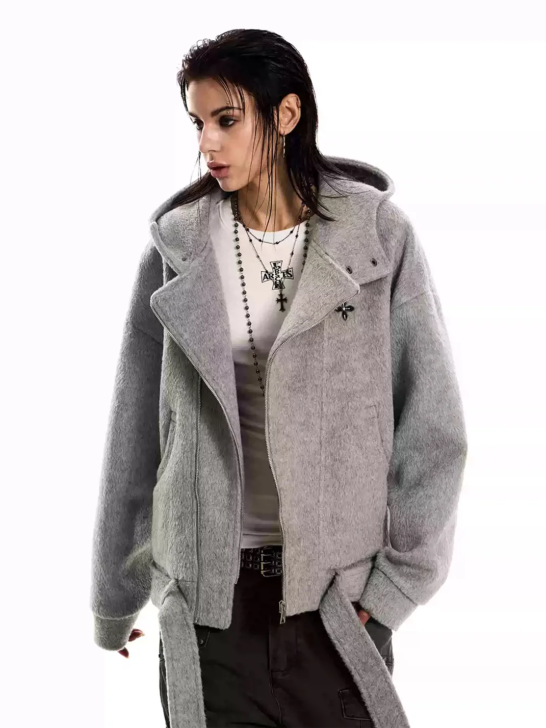0123 Start | Loose Hooded Wool-Blend Jacket
