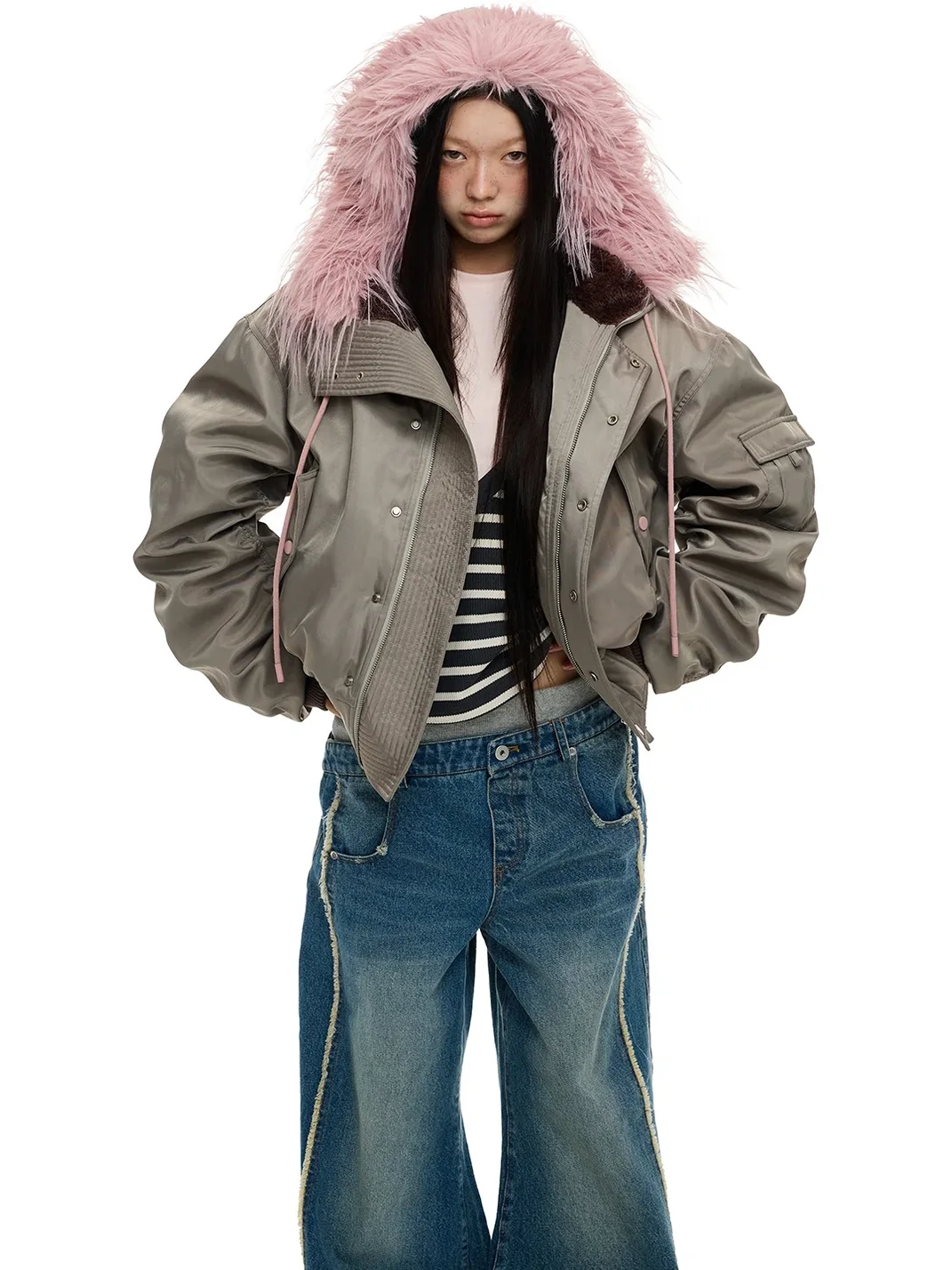 JIKOO | Fur-Trimmed Hooded Down Bomber Jacket