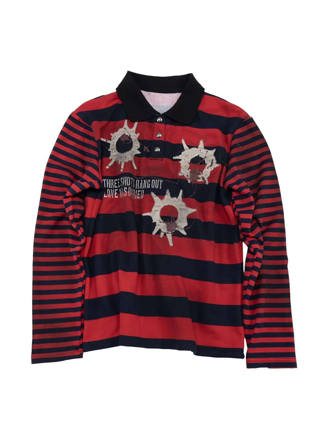 4AMSTUDIO | Distressed Contrast Long Sleeve Polo Shirt