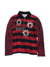 4AMSTUDIO | Distressed Contrast Long Sleeve Polo Shirt