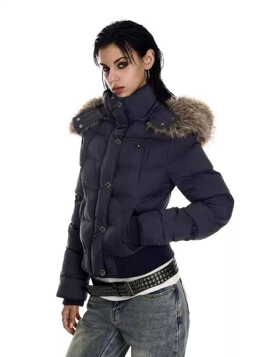 0123 Start | Slim-Fit Cropped Fur-Trim Padded Jacket - 2