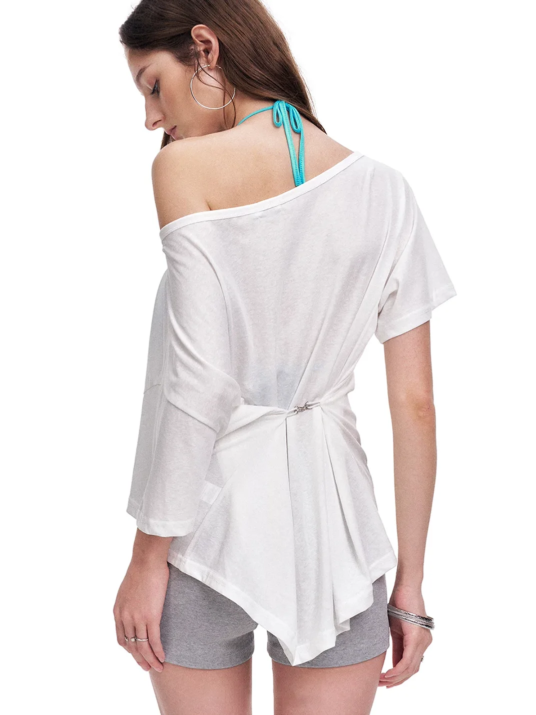 0123 Start | Loose Leopard Graphic Off-Shoulder Short-Sleeve T-Shirt