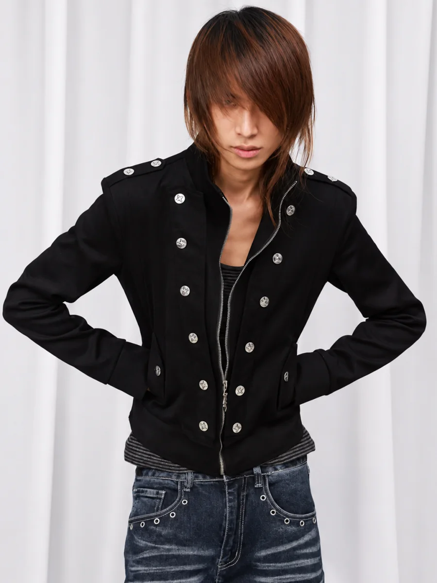 DETW | Cropped Stand Collar Double-Breasted Suede Zip-Up Jacket - 2