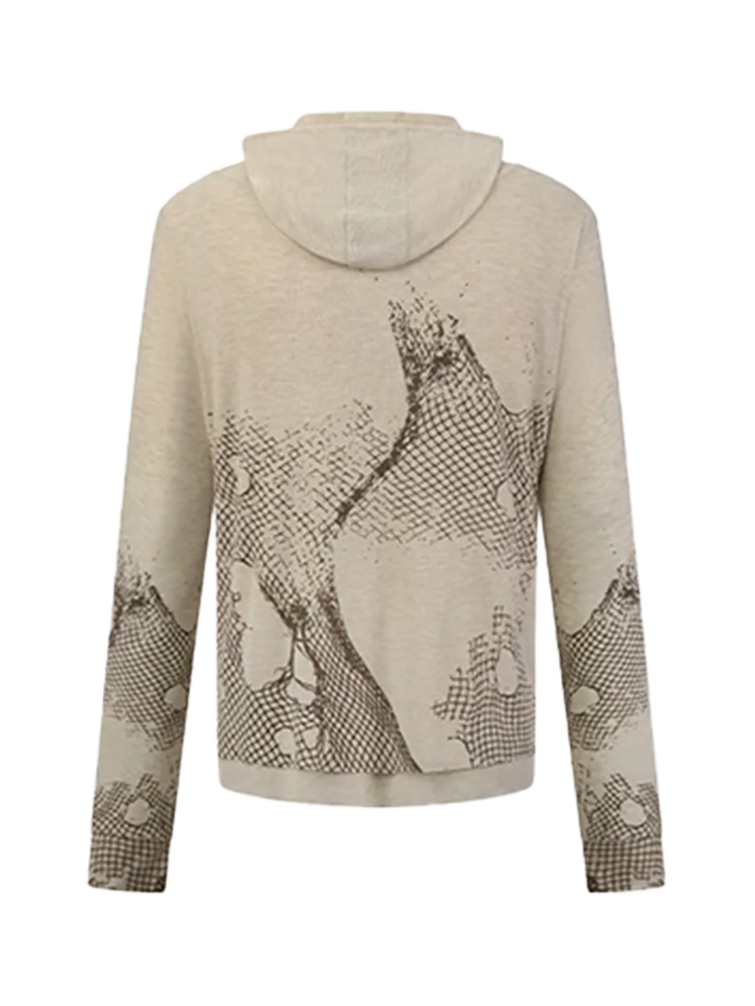 PEOPLESENSE | Deconstructed Mesh Print Hooded Henley Long Sleeve T-Shirt