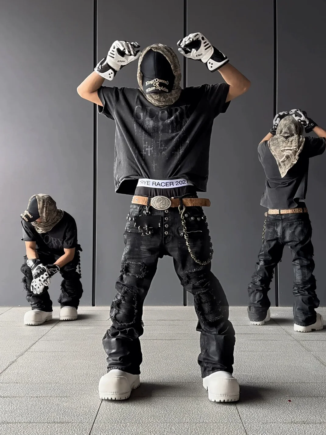 ROLLING MONEY | Black Waxed Curved-Leg Jeans