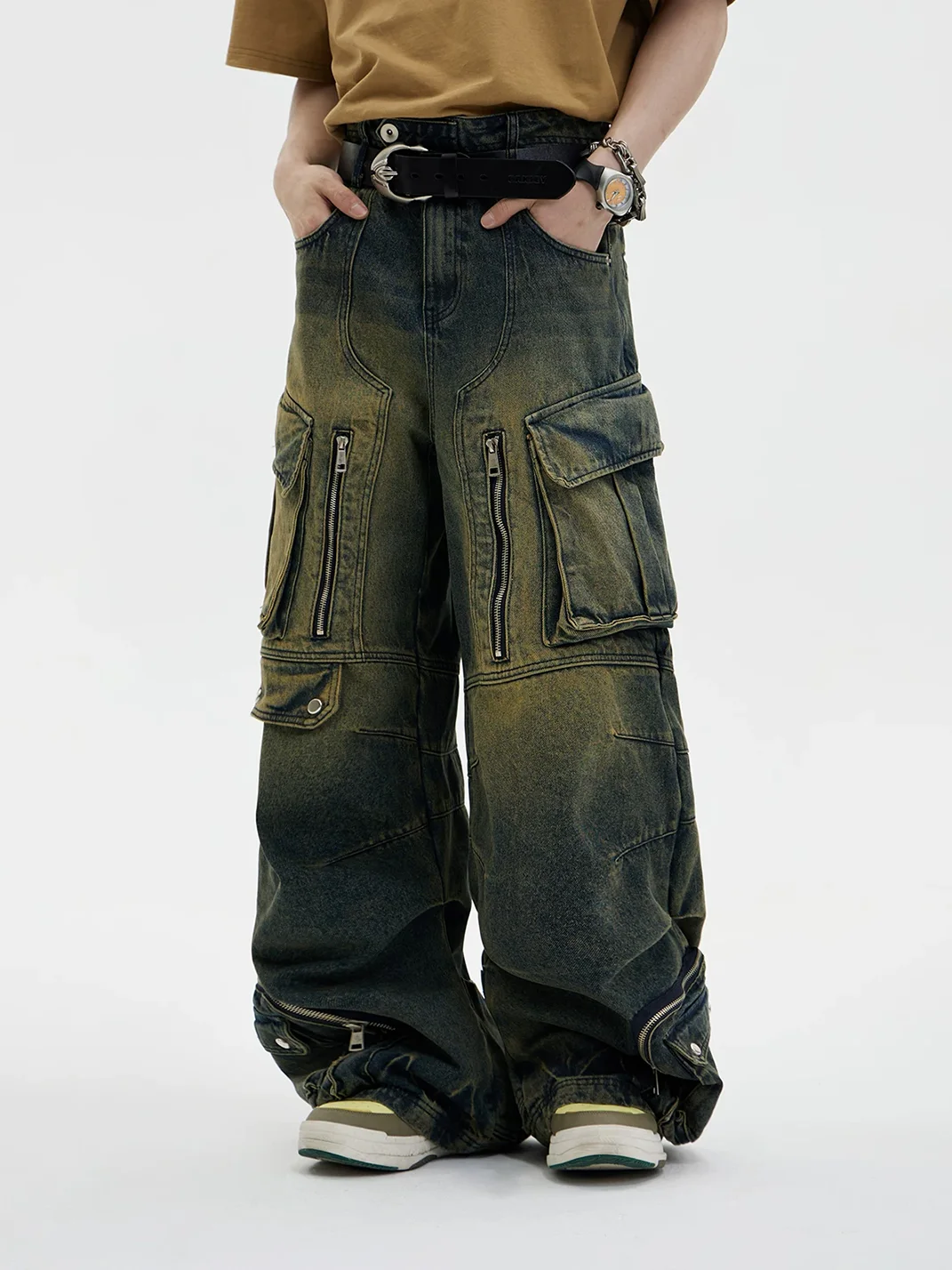 PEOPLESENSE | Vintage Wide-Leg Multi-Pocket Cargo Jeans