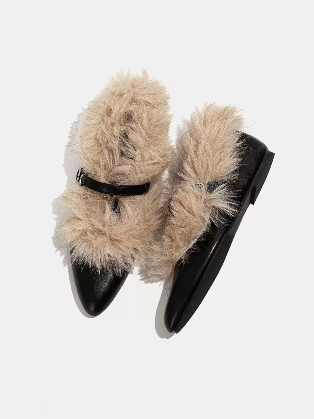 LMDD | Black Pointed Toe Plush Mary Jane Flats