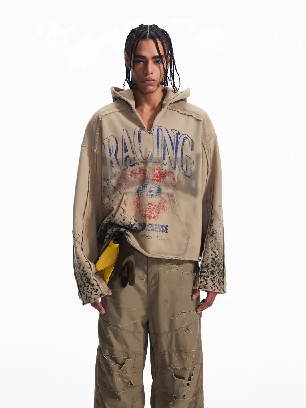 PEOPLESENSE | Vintage Racing Print Distressed Hoodie