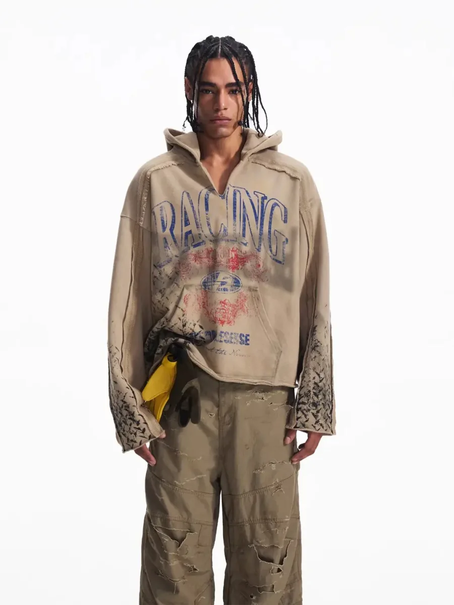 PEOPLESENSE | Vintage Racing Print Distressed Hoodie - 2