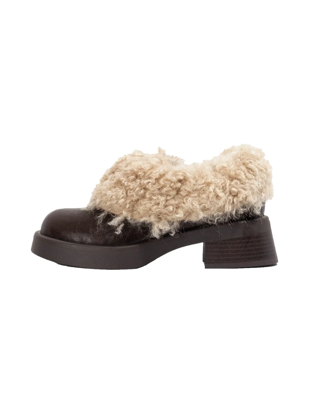 LMDD | Retro Round-Toe Plush-Trim Platform Shoes