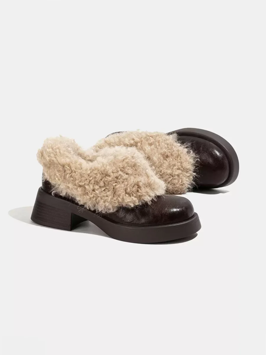 LMDD | Retro Round-Toe Plush-Trim Platform Shoes - 4