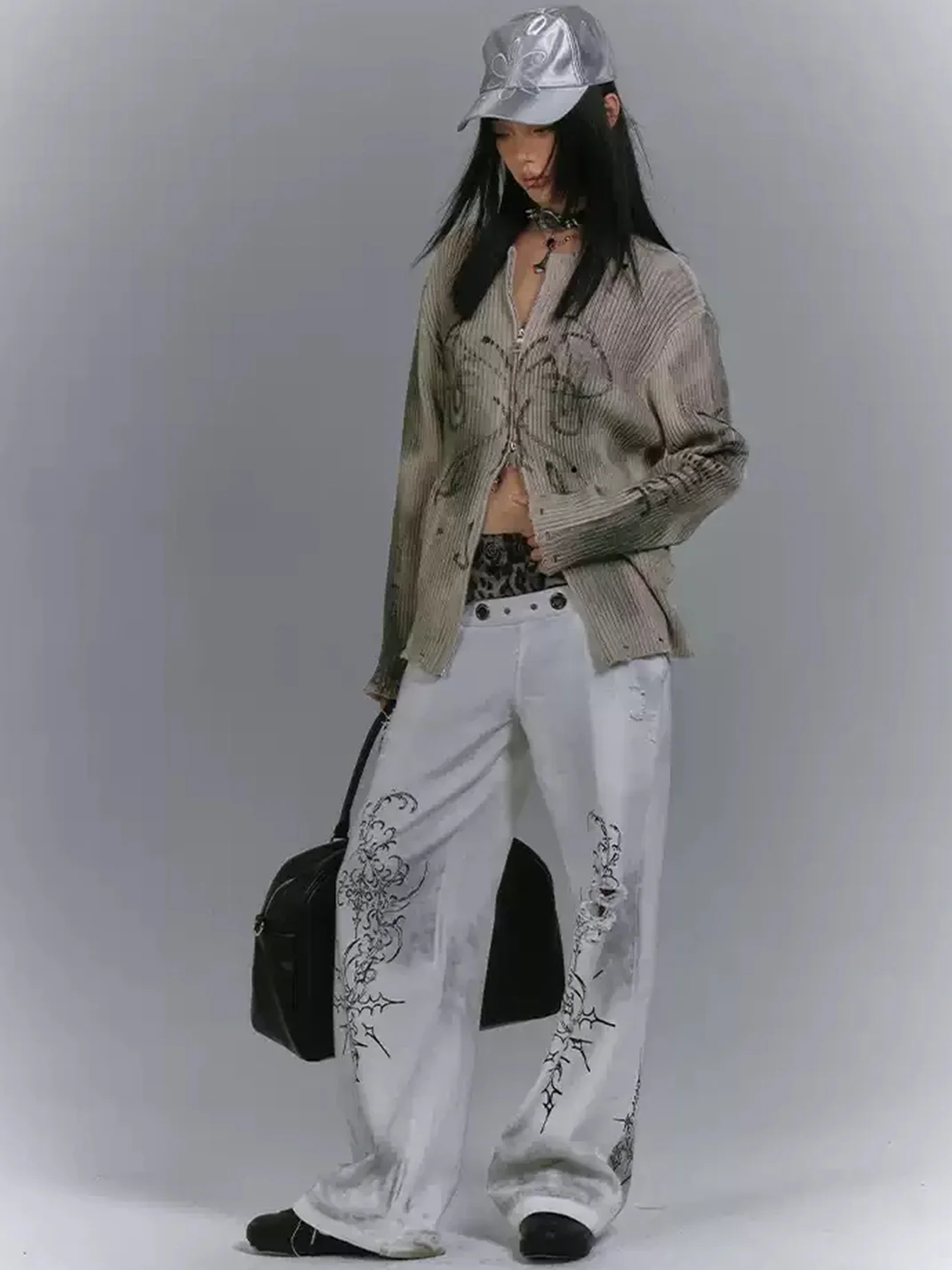 YUKAHOUSE | Distressed Loose-Fit Knit Cardigan