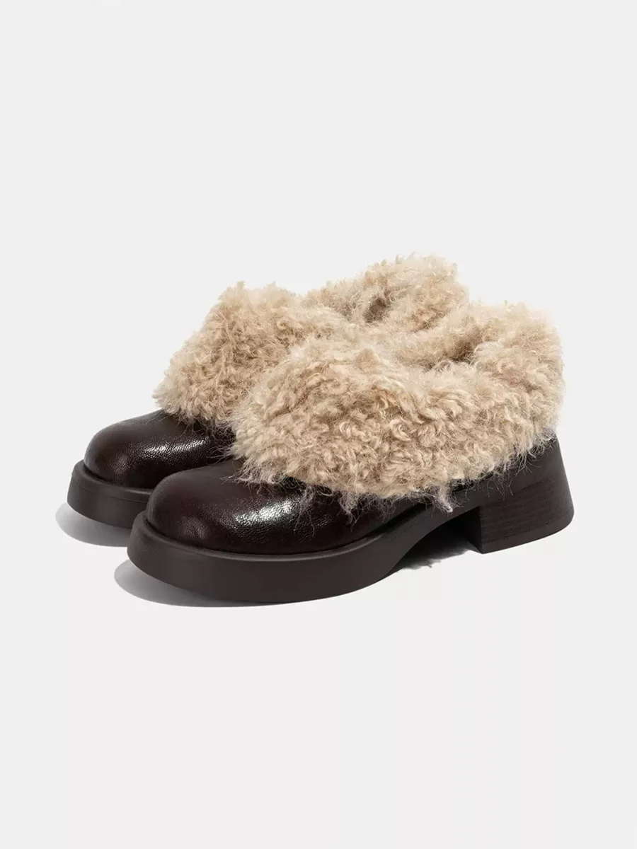 LMDD | Retro Round-Toe Plush-Trim Platform Shoes - 2