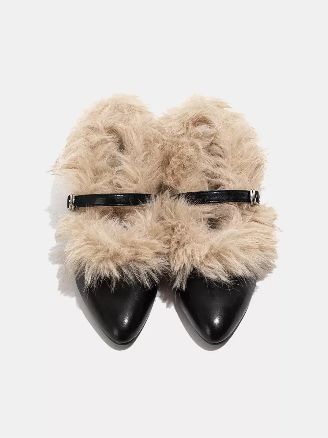 LMDD | Black Pointed Toe Plush Mary Jane Flats