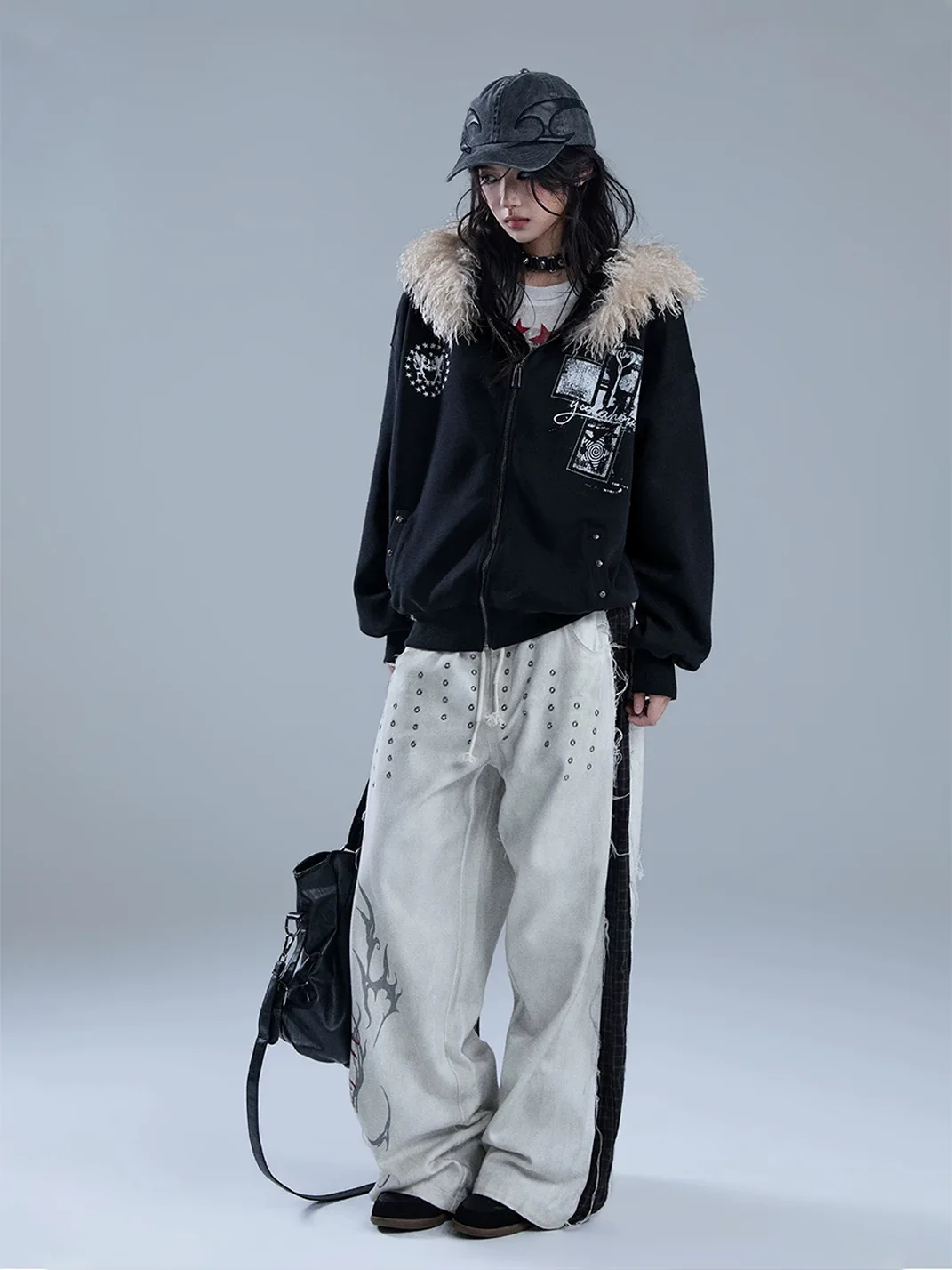 YUKAHOUSE | Distressed Layered-Look Frayed Straight-Leg Pants