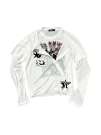 YUKAHOUSE | Faux-Layered Graphic Patch Long Sleeve T-Shirt