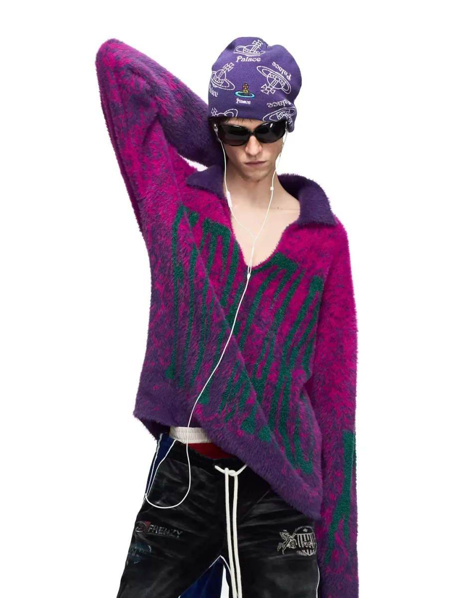 PEOPLESENSE | Loose Leopard Gradient Faux-Mink Collared Sweater - 3