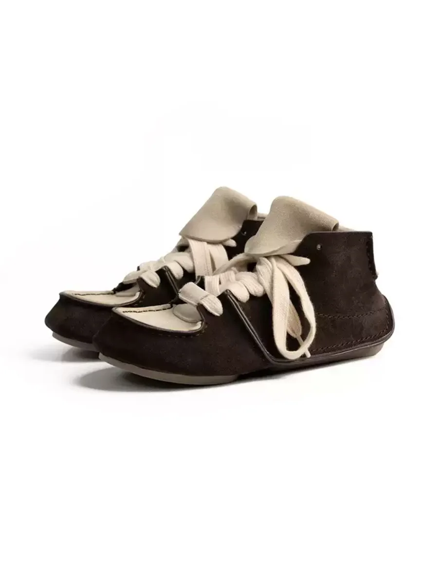 ZHUDAGE | Colorblock Leather High-Top Lace-Up Platform Sneakers - 2