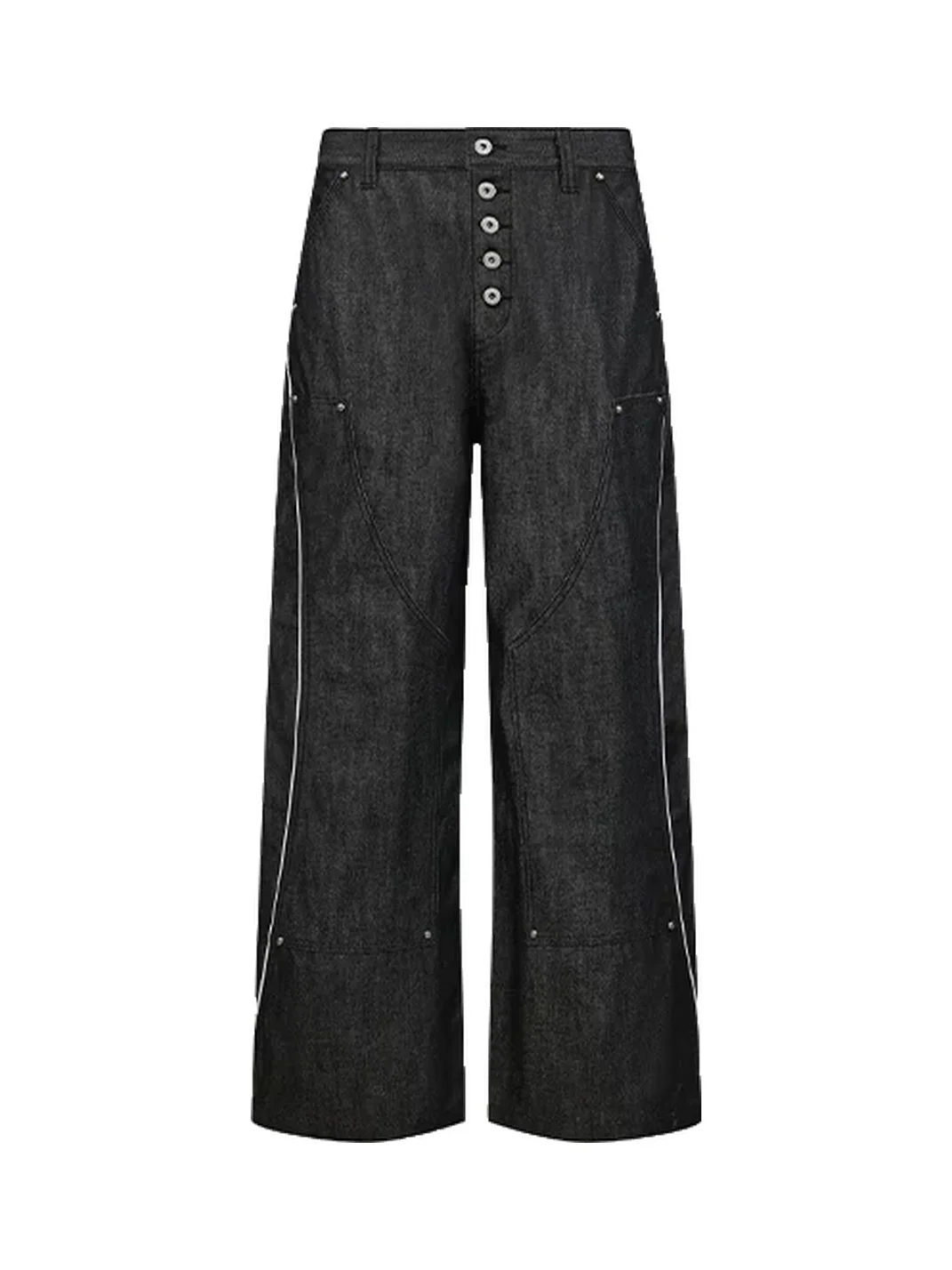 PEOPLESENSE | High-Waisted Contrast-Stitch Wide-Leg Raw Selvedge Jeans
