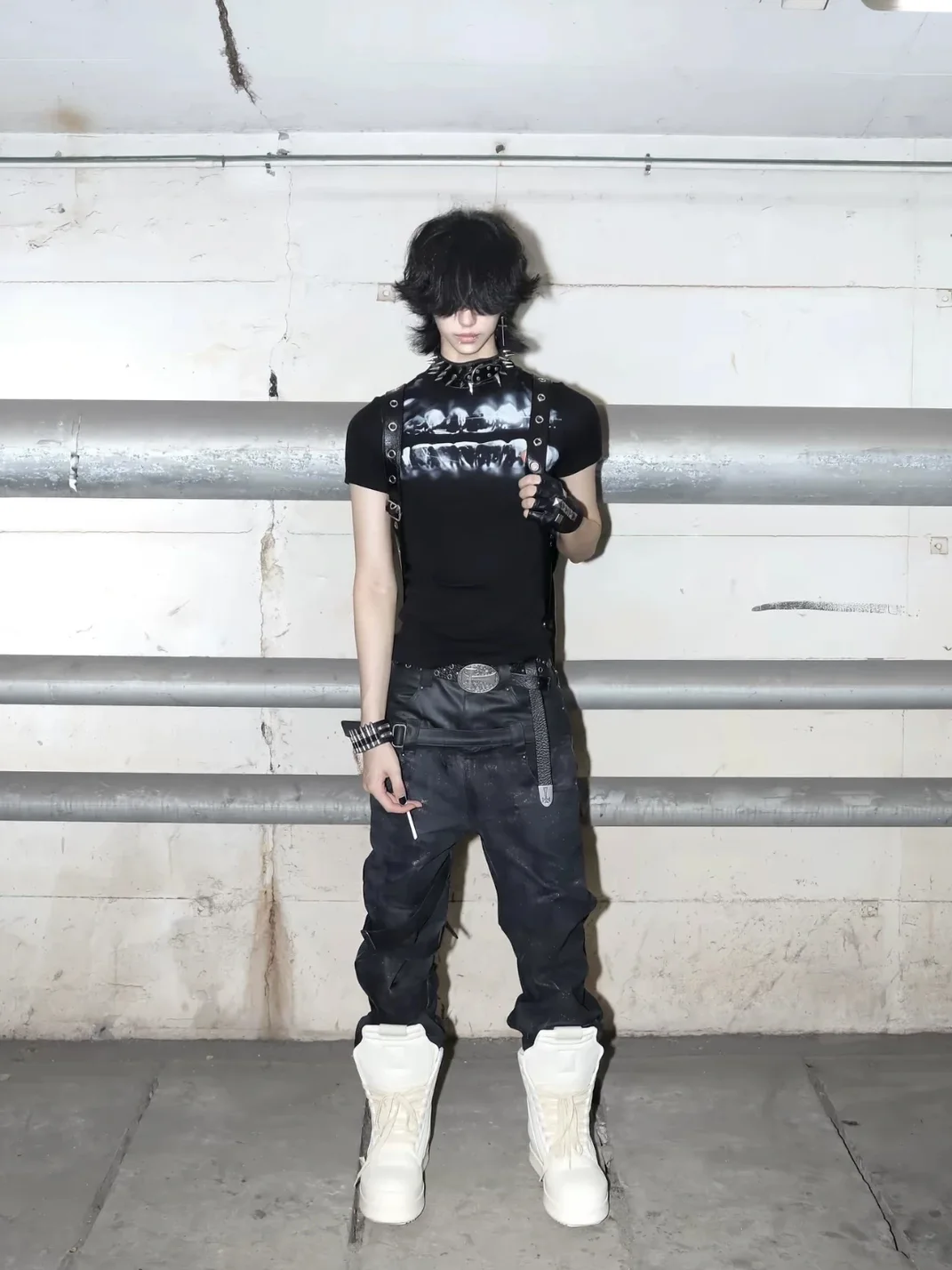 ATAnothingness | Double Waist Waxed Foil-Stamped Jeans