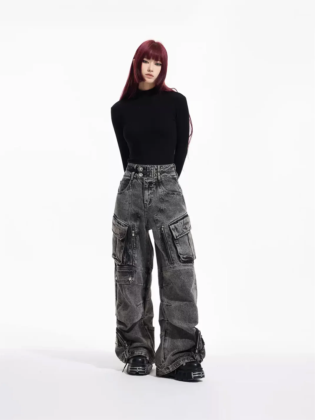 PEOPLESENSE | Vintage Wide-Leg Multi-Pocket Cargo Jeans